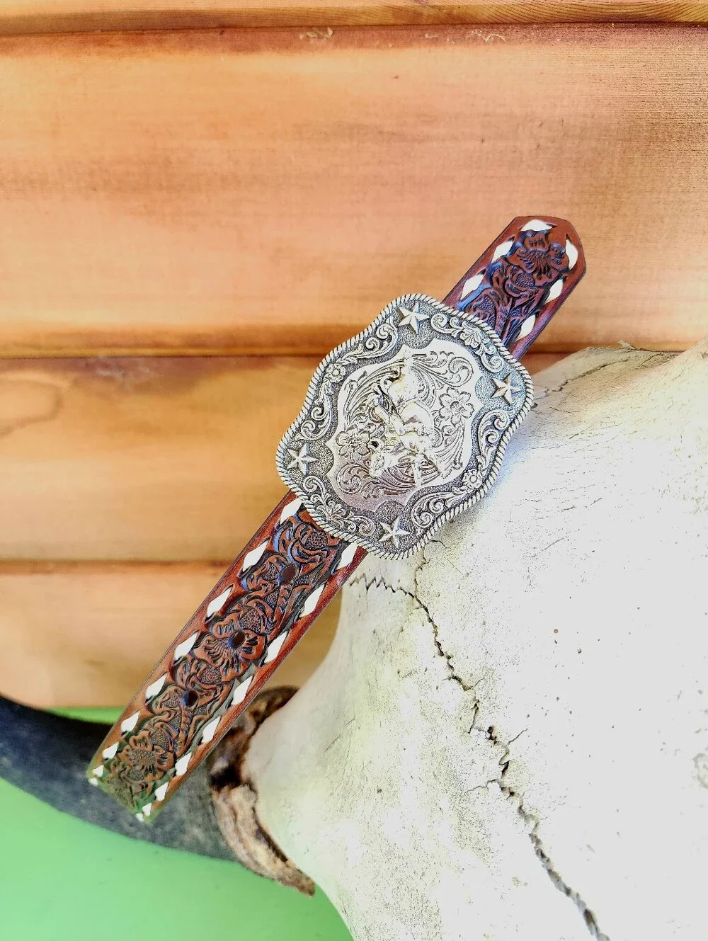 Nocona Youth Western Leather Belt Bull Rider Buckle Brown